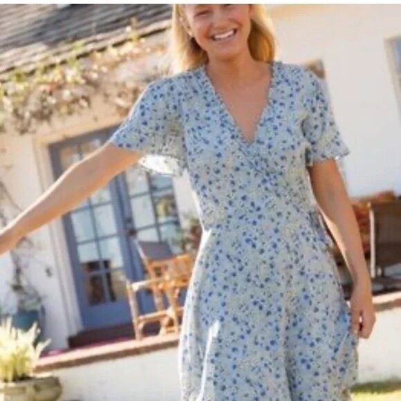 Natural Life Mini Wrap Dress Large Peasant Ditsy Floral Boho Summer Cottage - Picture 1 of 10